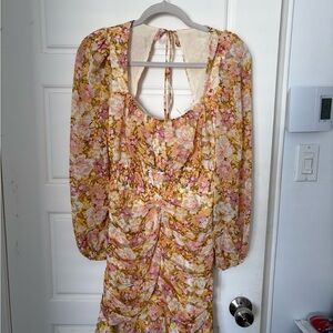 Astr Long Sleeve Floral Dress in Pink and Yellow